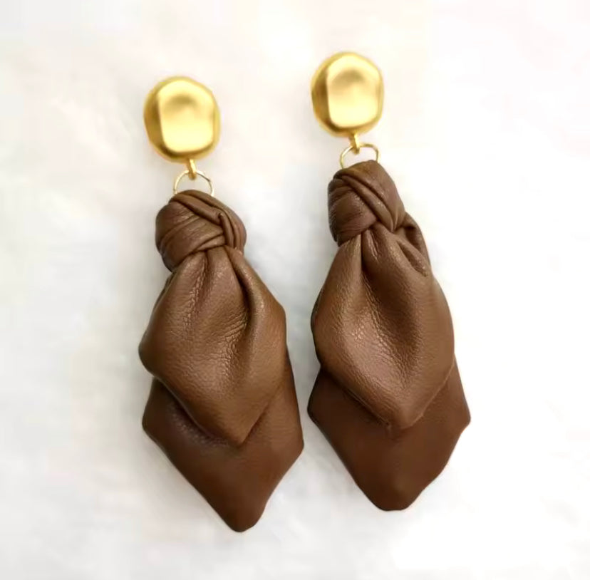 Brown leather drop earrings